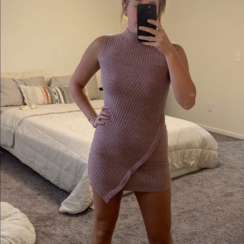 Purple a line turtle neck knitted dress